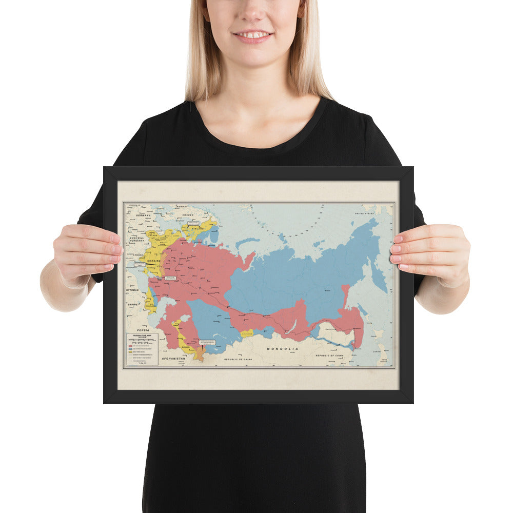 Ruskie Business Russian Civil War Map (Historical) - Framed