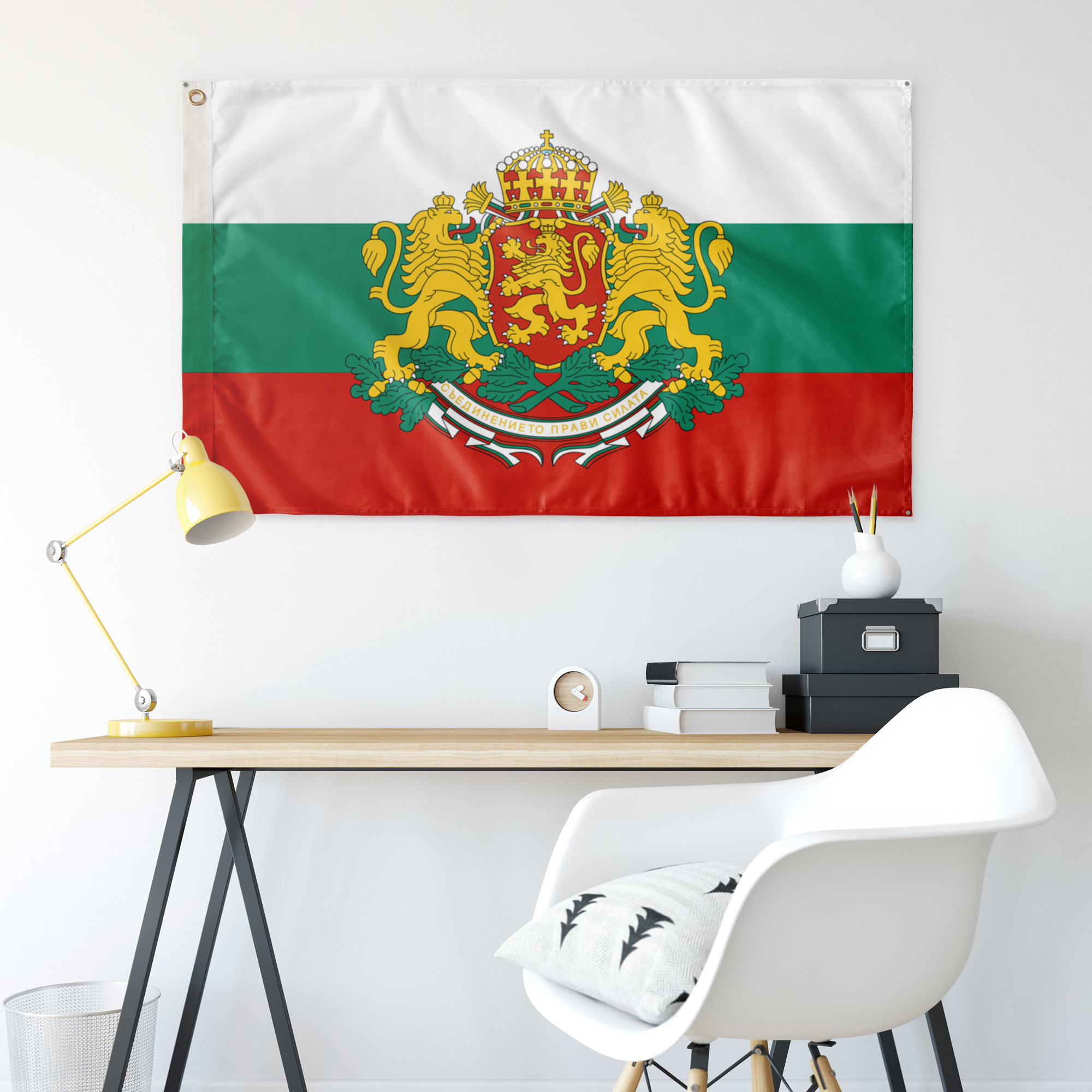 Bulgarian Royal Standard Table Flag 5x5 Inch - AZ FLAG Desktop Banner With Black Base