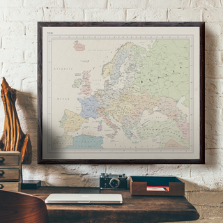 Ruskie Business Europe Map 2021  - Framed (Old Atlas Style)