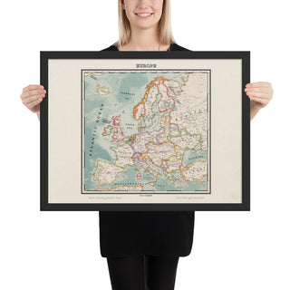 Ruskie Business Europe Map 2022 - Framed (Old Atlas Style)