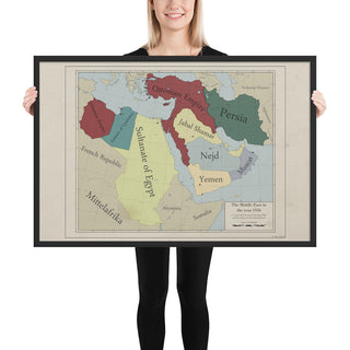 Red Leather Cartography - Ottoman Empire & the Middle-East map - Framed