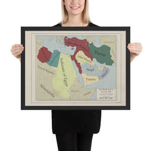 Red Leather Cartography - Ottoman Empire & the Middle-East map - Framed